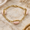 Oro Laminado Fancy Bracelet, Gold Filled Style Shell Design, Pink Enamel Finish, Golden Finish, 03.63.2091.1.08 (04 MM Thickness, 8 Inches Length)