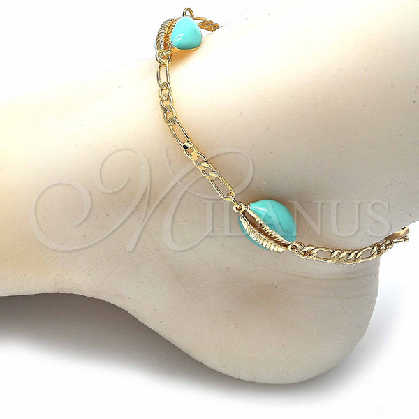 Gold Filled Anklet — Fancy Anklet Shell Design Turquoise Enamel 03.63. 04 — alternate product view — SKU 129425 | Oro Laminado tobillera — elegante Anklet Shell diseño Turquoise Enamel 03.63. 04 — SKU 129425