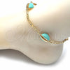 Oro Laminado Fancy Anklet, Gold Filled Style Shell Design, Turquoise Enamel Finish, Golden Finish, 03.63.2091.10 (04 MM Thickness, 10 Inches Length)