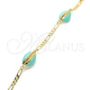 Oro Laminado Fancy Anklet, Gold Filled Style Shell Design, Turquoise Enamel Finish, Golden Finish, 03.63.2091.10 (04 MM Thickness, 10 Inches Length)