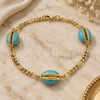 Oro Laminado Fancy Anklet, Gold Filled Style Shell Design, Turquoise Enamel Finish, Golden Finish, 03.63.2091.10 (04 MM Thickness, 10 Inches Length)
