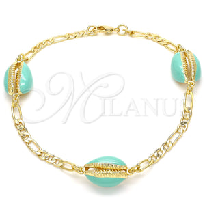 Gold Filled Anklet — Fancy Anklet Shell Design Turquoise Enamel 03.63. 04 — main product view — SKU 129425 | Oro Laminado tobillera — elegante Anklet Shell diseño Turquoise Enamel 03.63. 04 — SKU 129425
