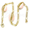 Oro Laminado Fancy Bracelet, Gold Filled Style Shell Design, Pink Enamel Finish, Golden Finish, 03.63.2091.1.10 (04 MM Thickness, 10 Inches Length)