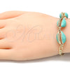 Oro Laminado Fancy Bracelet, Gold Filled Style Shell Design, Turquoise Enamel Finish, Golden Finish, 03.63.2092.08 (04 MM Thickness, 8 Inches Length)