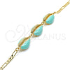 Oro Laminado Fancy Bracelet, Gold Filled Style Shell Design, Turquoise Enamel Finish, Golden Finish, 03.63.2092.08 (04 MM Thickness, 8 Inches Length)