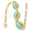 Oro Laminado Fancy Bracelet, Gold Filled Style Shell Design, Turquoise Enamel Finish, Golden Finish, 03.63.2092.08 (04 MM Thickness, 8 Inches Length)