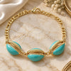 Oro Laminado Fancy Bracelet, Gold Filled Style Shell Design, Turquoise Enamel Finish, Golden Finish, 03.63.2092.08 (04 MM Thickness, 8 Inches Length)