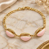 Oro Laminado Fancy Bracelet, Gold Filled Style Shell Design, Pink Enamel Finish, Golden Finish, 03.63.2092.1.08 (04 MM Thickness, 8 Inches Length)