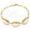 Oro Laminado Fancy Bracelet, Gold Filled Style Shell Design, Pink Enamel Finish, Golden Finish, 03.63.2092.1.08 (04 MM Thickness, 8 Inches Length)