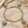 Oro Laminado Charm Bracelet, Gold Filled Style Shell Design, Turquoise Enamel Finish, Golden Finish, 03.63.2093.08 (04 MM Thickness, 8 Inches Length)