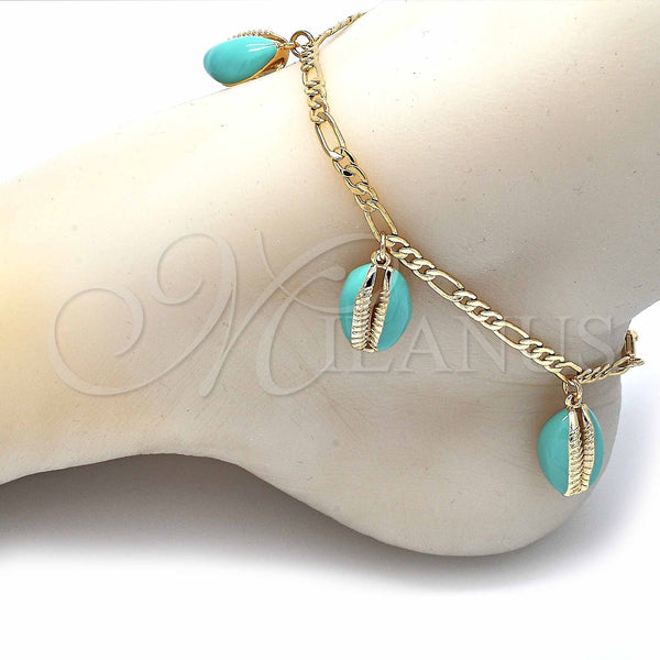 Gold Filled Anklet — Charm Anklet Turquoise Enamel 03.63. 04 MM Thickness — alternate product view — SKU 129431 | Oro Laminado tobillera — Charm Anklet Turquoise Enamel 03.63. 04 MM Thickness — SKU 129431