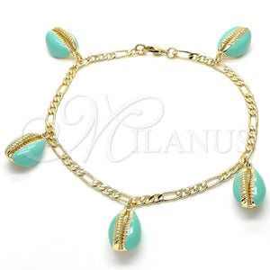 Gold Filled Anklet — Charm Anklet Turquoise Enamel 03.63. 04 MM Thickness — main product view — SKU 129431 | Oro Laminado tobillera — Charm Anklet Turquoise Enamel 03.63. 04 MM Thickness — SKU 129431