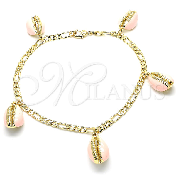 Gold Filled Anklet — Charm Anklet Pink Enamel 03.63. 04 MM Thickness — main product view — SKU 129432 | Oro Laminado tobillera — Charm Anklet Pink Enamel 03.63. 04 MM Thickness — SKU 129432