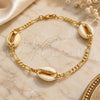 Oro Laminado Fancy Anklet, Gold Filled Style Shell Design, Polished, Golden Finish, 03.63.2083.10 (04 MM Thickness, 10 Inches Length)