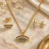 Oro Laminado Earring and Pendant Adult Set, Gold Filled Style with Multicolor Cubic Zirconia, Polished, Golden Finish, 10.342.0001