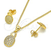 Oro Laminado Earring and Pendant Adult Set, Gold Filled Style Pineapple Design, with White Micro Pave, Polished, Golden Finish, 10.342.0003