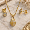 Oro Laminado Earring and Pendant Adult Set, Gold Filled Style Pineapple Design, with White Micro Pave, Polished, Golden Finish, 10.342.0003