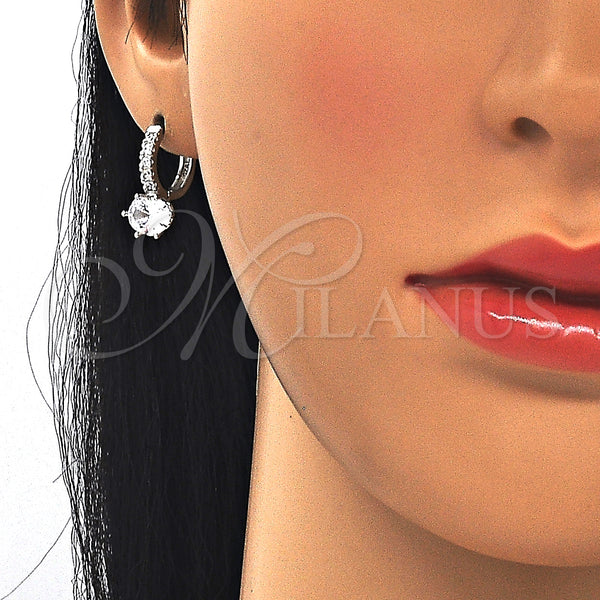 Sterling Silver Hoop Earrings — Huggie Hoop with White Cubic Zirconia Polished 02. — alternate product view — SKU 129442 | Plata 925 aretes de aro — Huggie Hoop with blanco Cubic Zirconia pulido 02. — SKU 129442