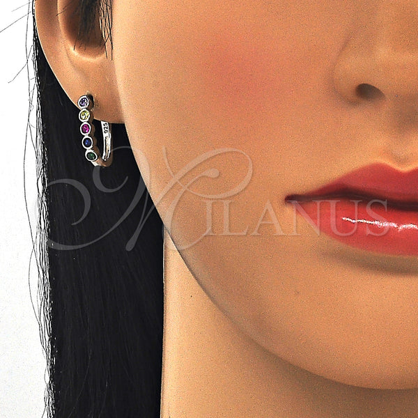 Sterling Silver Hoop Earrings — Huggie Hoop with Multicolor Cubic Zirconia Polished 02. — alternate product view — SKU 129447 | Plata 925 aretes de aro — Huggie Hoop with Multicolor Cubic Zirconia pulido 02. — SKU 129447