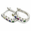 Sterling Silver Huggie Hoop, with Multicolor Cubic Zirconia, Polished, Rhodium Finish, 02.332.0047.12