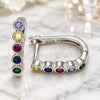 Sterling Silver Huggie Hoop, with Multicolor Cubic Zirconia, Polished, Rhodium Finish, 02.332.0047.12
