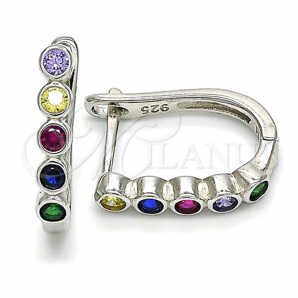Sterling Silver Hoop Earrings — Huggie Hoop with Multicolor Cubic Zirconia Polished 02. — main product view — SKU 129447 | Plata 925 aretes de aro — Huggie Hoop with Multicolor Cubic Zirconia pulido 02. — SKU 129447
