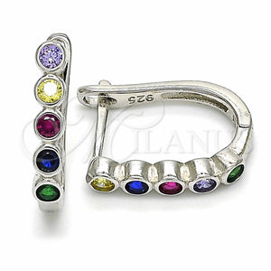 Sterling Silver Hoop Earrings — Huggie Hoop with Multicolor Cubic Zirconia Polished 02. — main product view — SKU 129447 | Plata 925 aretes de aro — Huggie Hoop with Multicolor Cubic Zirconia pulido 02. — SKU 129447