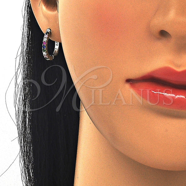 Sterling Silver Hoop Earrings — Huggie Hoop with Multicolor Cubic Zirconia Polished 02. — alternate product view — SKU 129448 | Plata 925 aretes de aro — Huggie Hoop with Multicolor Cubic Zirconia pulido 02. — SKU 129448