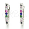 Sterling Silver Huggie Hoop, with Multicolor Cubic Zirconia, Polished, Rhodium Finish, 02.332.0048.15