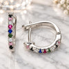 Sterling Silver Huggie Hoop, with Multicolor Cubic Zirconia, Polished, Rhodium Finish, 02.332.0048.15