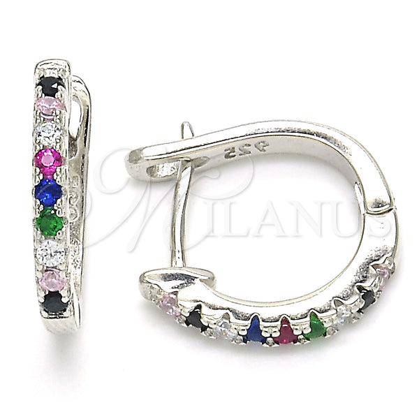 Sterling Silver Hoop Earrings — Huggie Hoop with Multicolor Cubic Zirconia Polished 02. — main product view — SKU 129448 | Plata 925 aretes de aro — Huggie Hoop with Multicolor Cubic Zirconia pulido 02. — SKU 129448