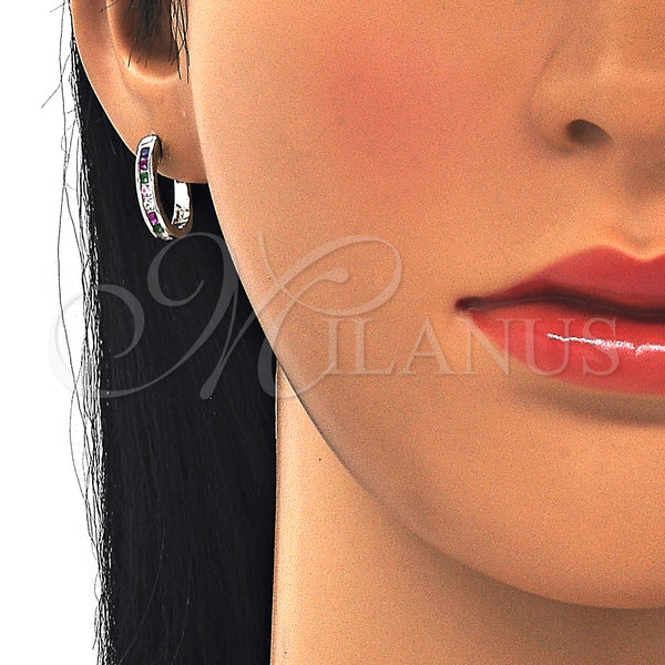 Sterling Silver Hoop Earrings — Huggie Hoop with Multicolor Cubic Zirconia Polished 02. — alternate product view — SKU 129449 | Plata 925 aretes de aro — Huggie Hoop with Multicolor Cubic Zirconia pulido 02. — SKU 129449