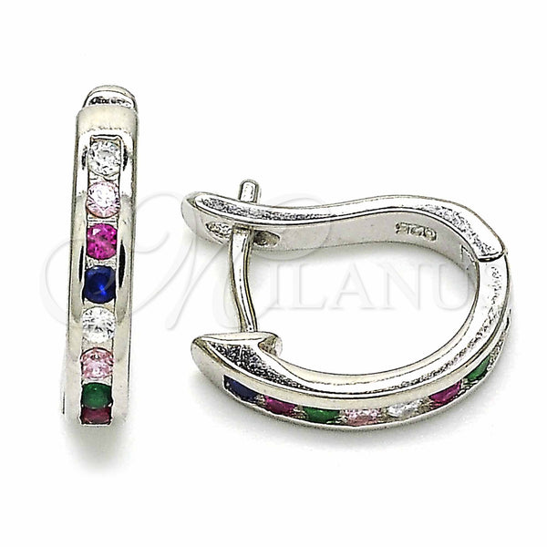 Sterling Silver Hoop Earrings — Huggie Hoop with Multicolor Cubic Zirconia Polished 02. — main product view — SKU 129449 | Plata 925 aretes de aro — Huggie Hoop with Multicolor Cubic Zirconia pulido 02. — SKU 129449