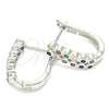 Sterling Silver Huggie Hoop, with Multicolor Cubic Zirconia, Polished, Rhodium Finish, 02.332.0052.12