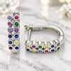 Sterling Silver Huggie Hoop, with Multicolor Cubic Zirconia, Polished, Rhodium Finish, 02.332.0052.12
