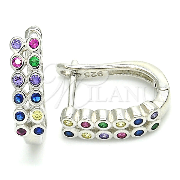 Sterling Silver Hoop Earrings — Huggie Hoop with Multicolor Cubic Zirconia Polished 02. — main product view — SKU 129452 | Plata 925 aretes de aro — Huggie Hoop with Multicolor Cubic Zirconia pulido 02. — SKU 129452