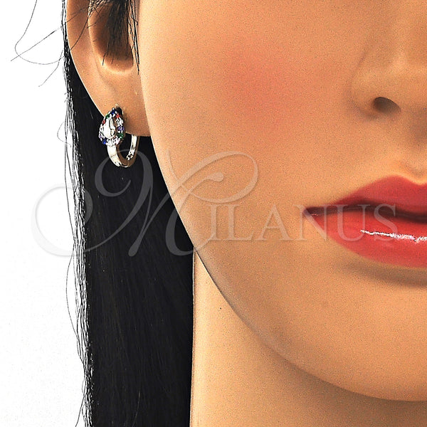 Sterling Silver Hoop Earrings — Huggie Hoop Teardrop Design with Multicolor Cubic Zirconia — alternate product view — SKU 129454 | Plata 925 aretes de aro — Huggie Hoop Teardrop diseño with Multicolor Cubic Zirconia — SKU 129454