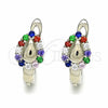 Sterling Silver Huggie Hoop, Teardrop Design, with Multicolor Cubic Zirconia, Polished, Rhodium Finish, 02.332.0054.12