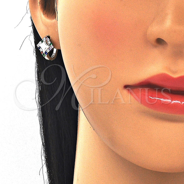 Sterling Silver Hoop Earrings — Huggie Hoop with Multicolor Cubic Zirconia Polished 02. — alternate product view — SKU 129455 | Plata 925 aretes de aro — Huggie Hoop with Multicolor Cubic Zirconia pulido 02. — SKU 129455