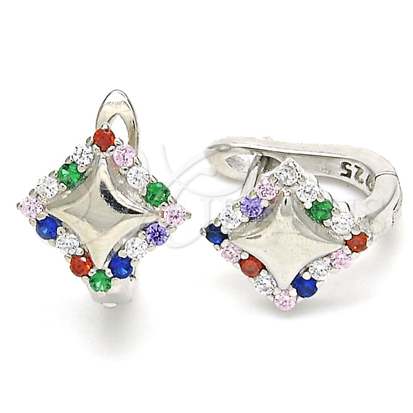 Sterling Silver Hoop Earrings — Huggie Hoop with Multicolor Cubic Zirconia Polished 02. — main product view — SKU 129455 | Plata 925 aretes de aro — Huggie Hoop with Multicolor Cubic Zirconia pulido 02. — SKU 129455