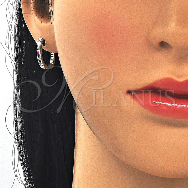 Sterling Silver Hoop Earrings — Huggie Hoop with Multicolor Cubic Zirconia Polished 02. — alternate product view — SKU 129456 | Plata 925 aretes de aro — Huggie Hoop with Multicolor Cubic Zirconia pulido 02. — SKU 129456