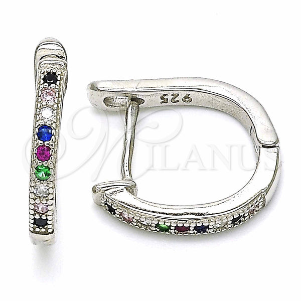 Sterling Silver Hoop Earrings — Huggie Hoop with Multicolor Cubic Zirconia Polished 02. — main product view — SKU 129456 | Plata 925 aretes de aro — Huggie Hoop with Multicolor Cubic Zirconia pulido 02. — SKU 129456