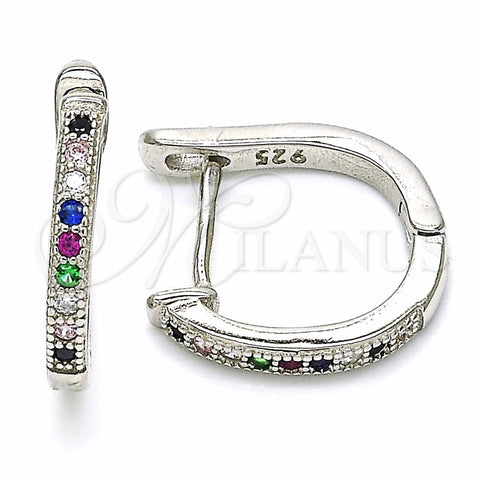 Sterling Silver Huggie Hoop, with Multicolor Cubic Zirconia, Polished, Rhodium Finish, 02.332.0056.15