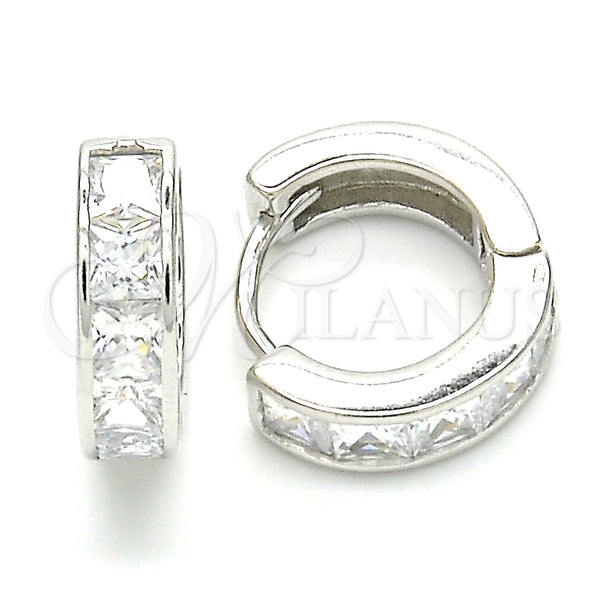 Sterling Silver Hoop Earrings — Huggie Hoop with White Cubic Zirconia Polished 02. — main product view — SKU 129457 | Plata 925 aretes de aro — Huggie Hoop with blanco Cubic Zirconia pulido 02. — SKU 129457