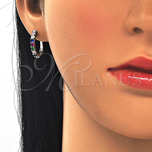 Sterling Silver Hoop Earrings — Huggie Hoop with Multicolor Cubic Zirconia Polished 02. — alternate product view — SKU 129459 | Plata 925 aretes de aro — Huggie Hoop with Multicolor Cubic Zirconia pulido 02. — SKU 129459