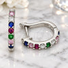 Sterling Silver Huggie Hoop, with Multicolor Cubic Zirconia, Polished, Rhodium Finish, 02.332.0059.15