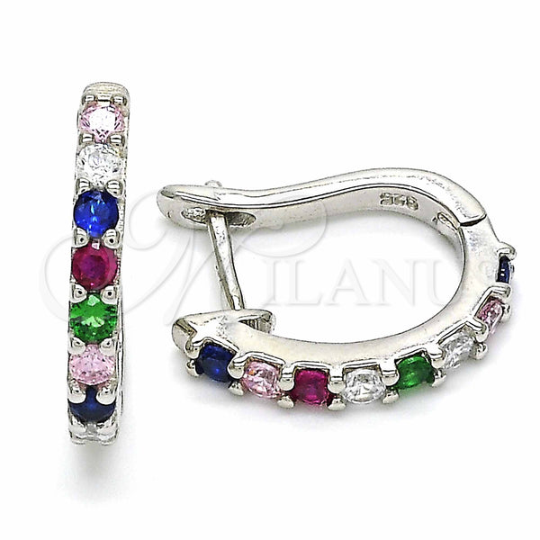 Sterling Silver Hoop Earrings — Huggie Hoop with Multicolor Cubic Zirconia Polished 02. — main product view — SKU 129459 | Plata 925 aretes de aro — Huggie Hoop with Multicolor Cubic Zirconia pulido 02. — SKU 129459
