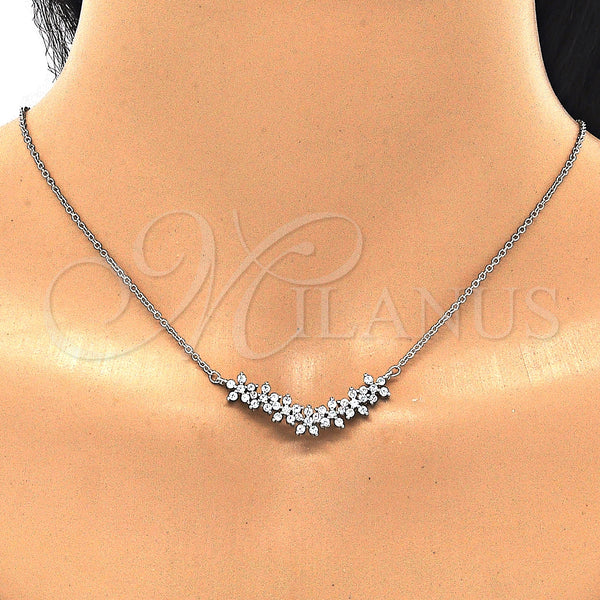Sterling Silver Necklace — Pendant Necklace Flower Design with White Cubic Zirconia — alternate product view — SKU 129460 | Plata 925 collar — Pendant Necklace flor diseño with blanco Cubic Zirconia — SKU 129460