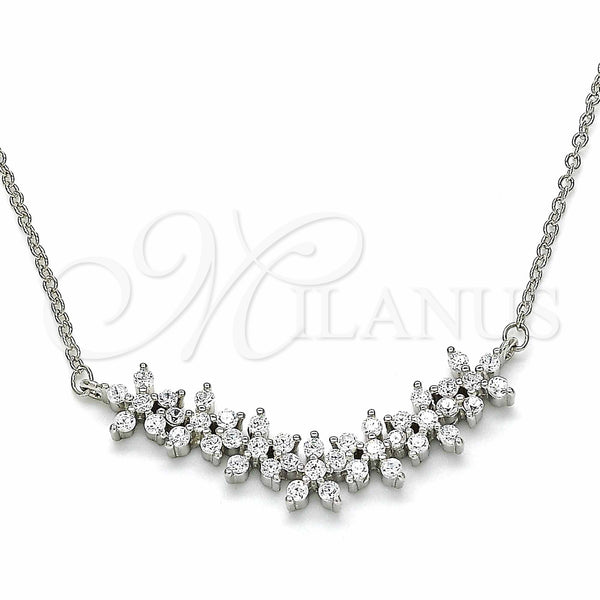 Sterling Silver Necklace — Pendant Necklace Flower Design with White Cubic Zirconia — main product view — SKU 129460 | Plata 925 collar — Pendant Necklace flor diseño with blanco Cubic Zirconia — SKU 129460