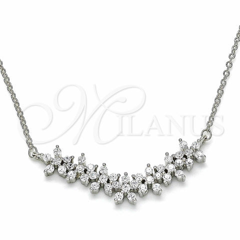 Sterling Silver Pendant Necklace, Flower Design, with White Cubic Zirconia, Polished, Rhodium Finish, 04.336.0128.16 (01 MM Thickness, 16 Inches Length)